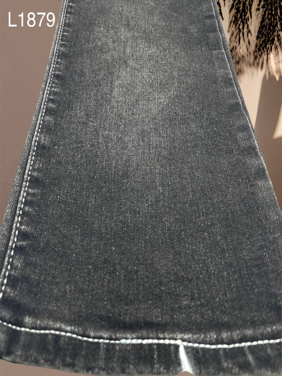 Vải jean Nam thun L1879 màu xám - xước dọc vừa
