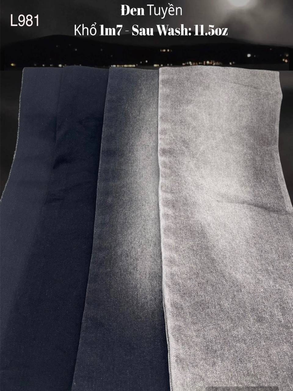 Vải jean Nữ thun L981 màu xám xước dọc nhẹ
